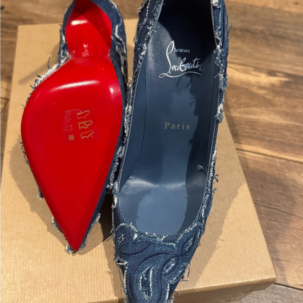 Christian Louboutin Distressed Blue Denim Heels